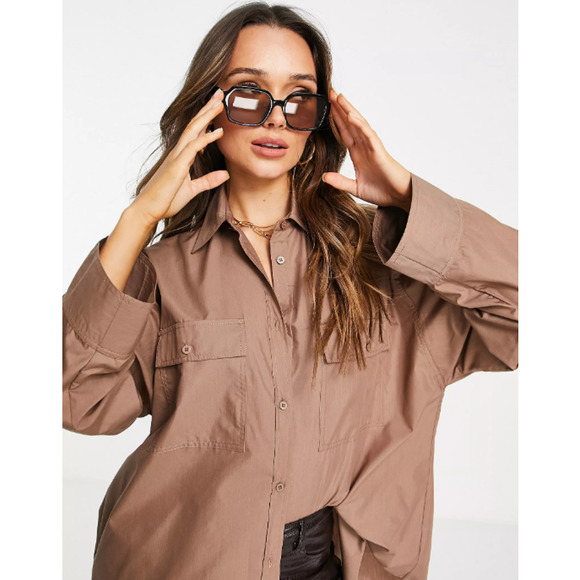ASOS Oversized shirt with Wide Cuff Detail in Caramel - UK 16 - Picture 4 of 7